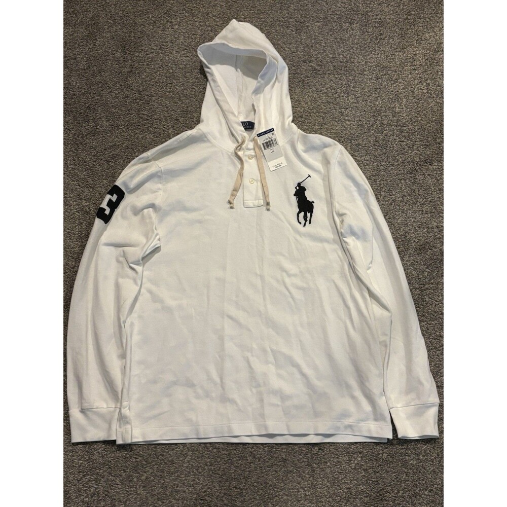 Polo Ralph Lauren Men's Big Pony 3 Patch Hoodie Cotton Hooded Mesh Size Large